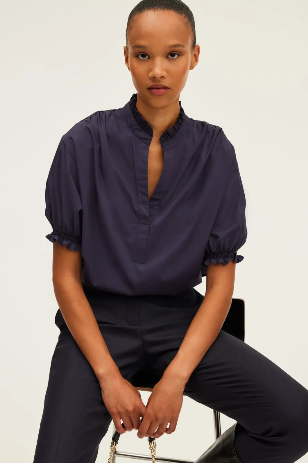Blouse en coton à col montant | Pablo Online
