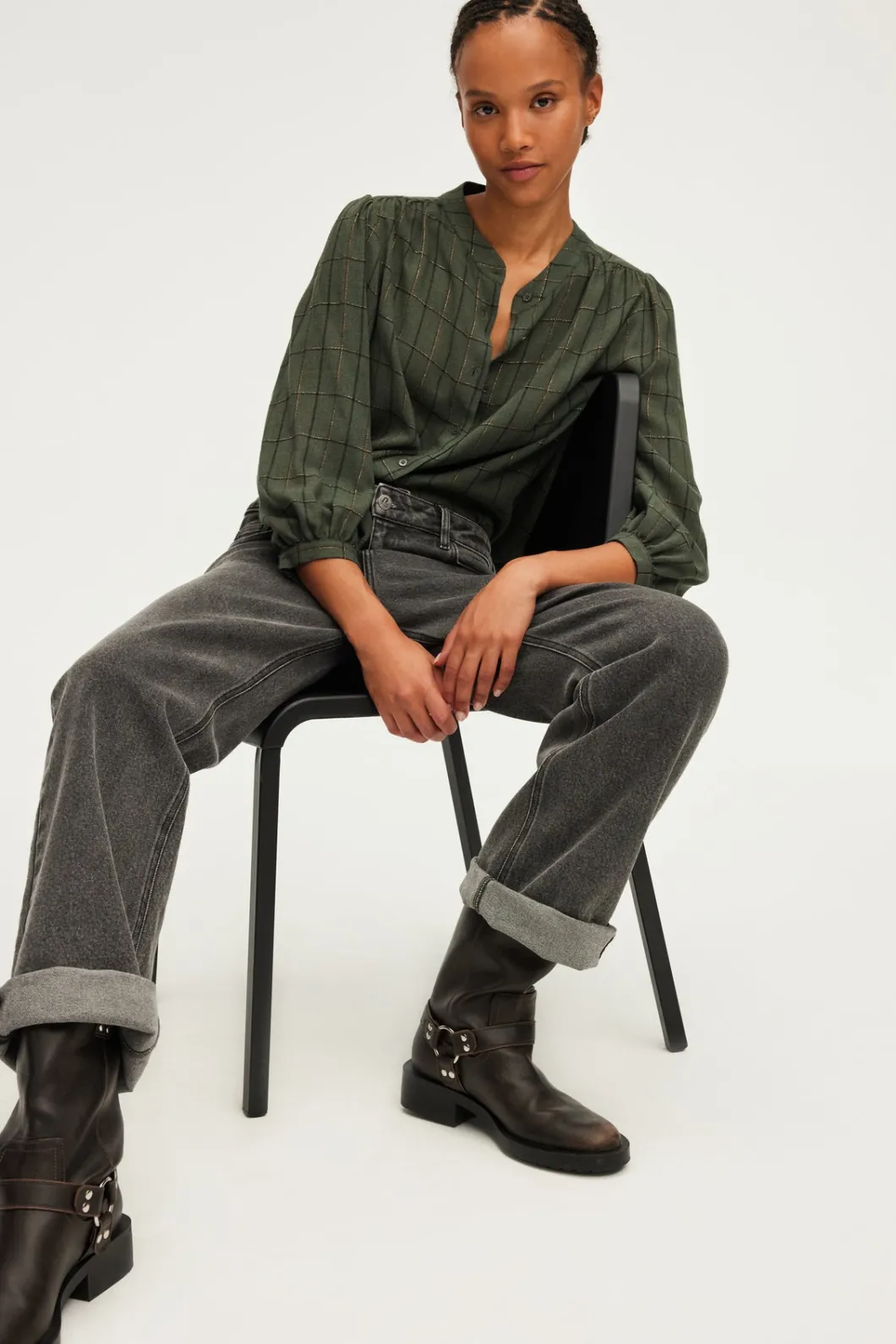 Chemise col rond à carreaux et lurex - BAHIR | Pablo Cheap