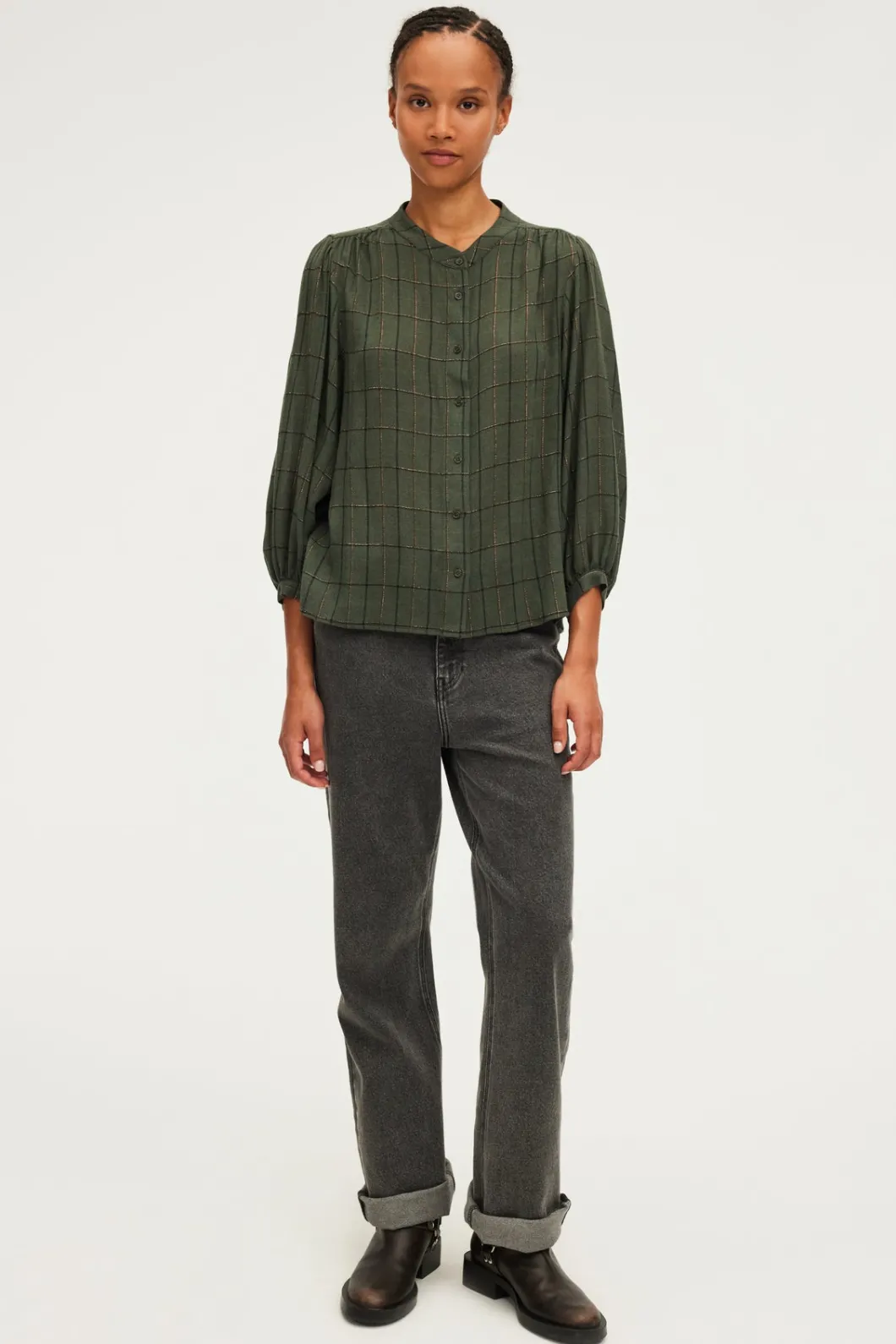 Chemise col rond à carreaux et lurex - BAHIR | Pablo Cheap