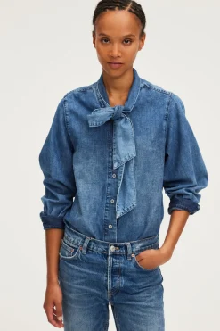 Chemise en jean et col lavallière - BRYONY | Pablo Discount