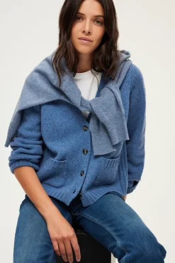 Gilet bleu chiné à col V - JOZIE | Pablo New