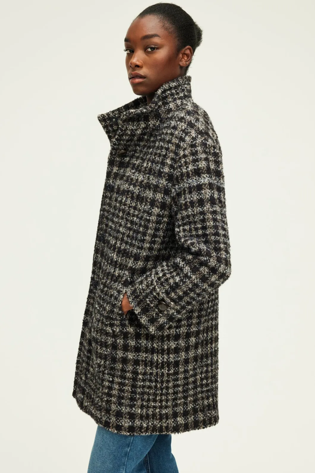 Manteau col montant à carreaux - LYSANDRE | Pablo Cheap