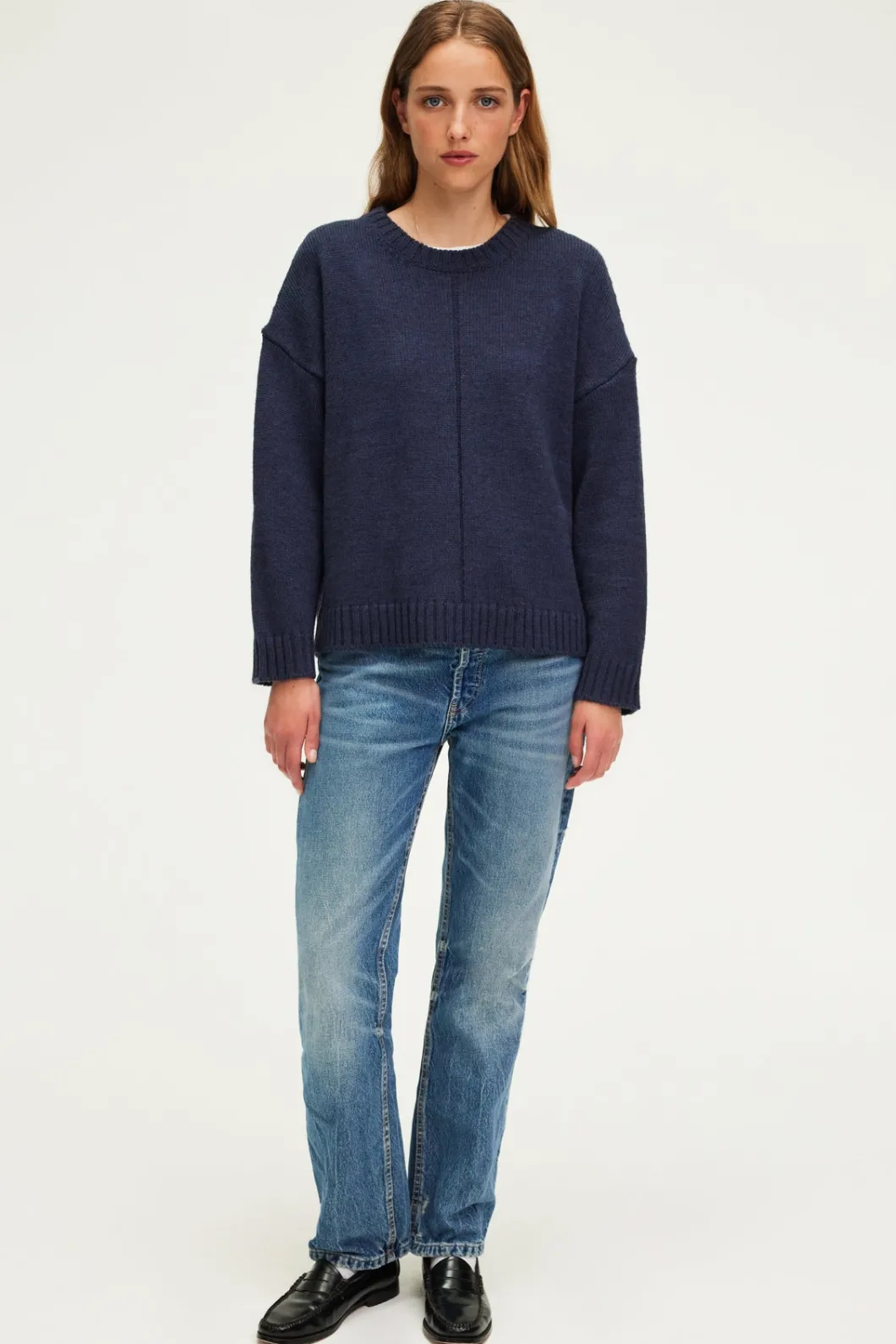 Pull col rond en laine mélangée marine - JOSSIA | Pablo New
