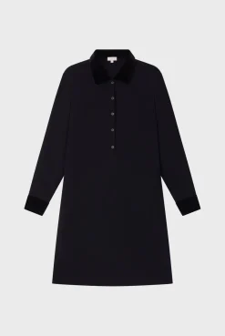 Robe courte à col et manches en velours - SALOI | Pablo Hot
