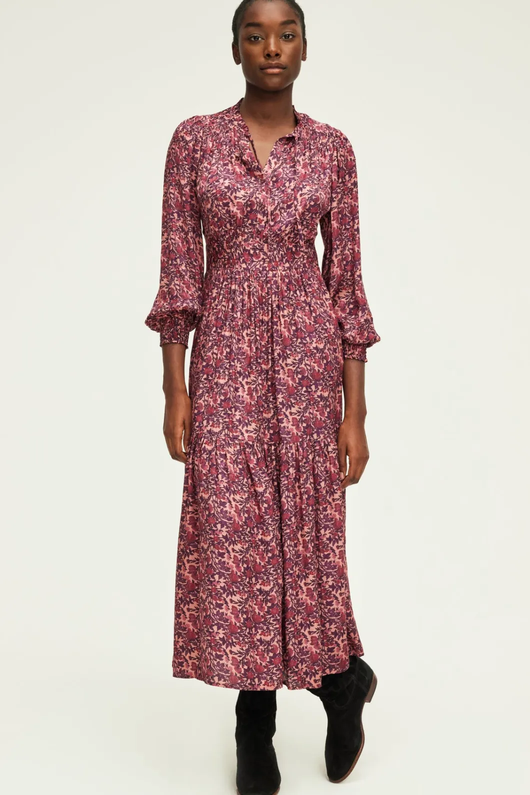 Robe longue cintrée à fleurs -SALIANE | Pablo Fashion