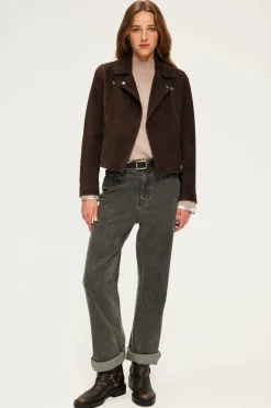 Veste biker en cuir velours - BIBIANE | Pablo Clearance